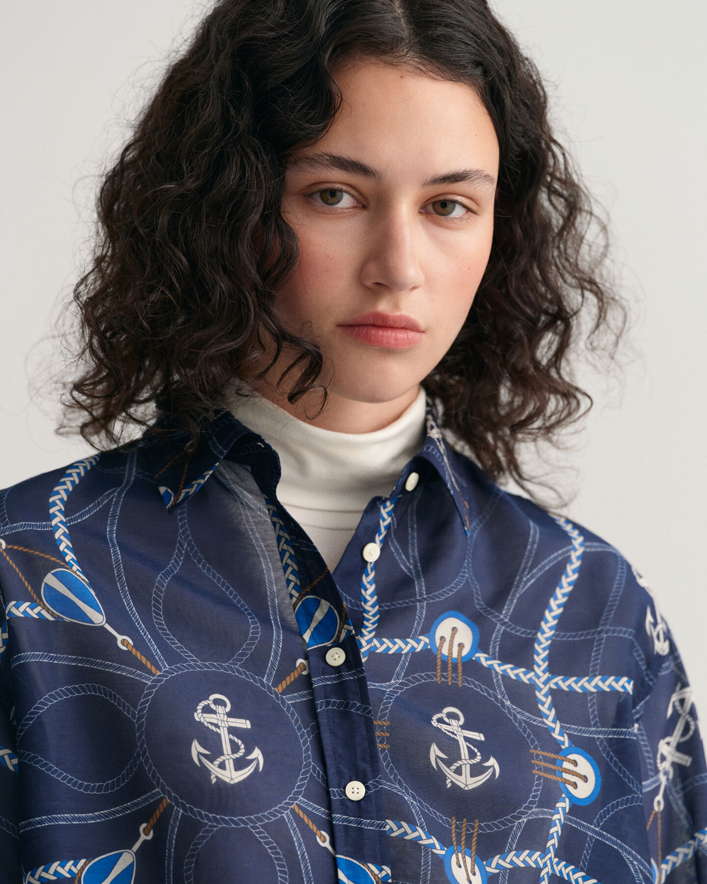 Blusa Relaxed Fit de seda y algodón Sailing Print