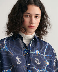 Blusa Relaxed Fit de seda y algodón Sailing Print