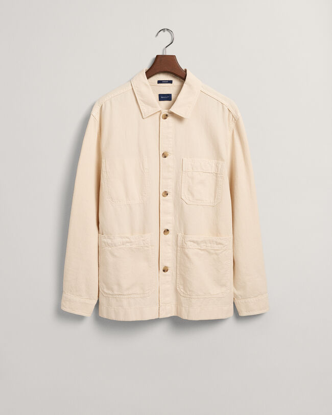 Sobrecamisa de algod&oacute;n y lino te&ntilde;ida en prenda