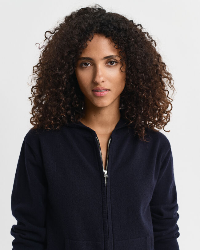 Sudadera de lana de oveja muy fina con capucha y cremallera