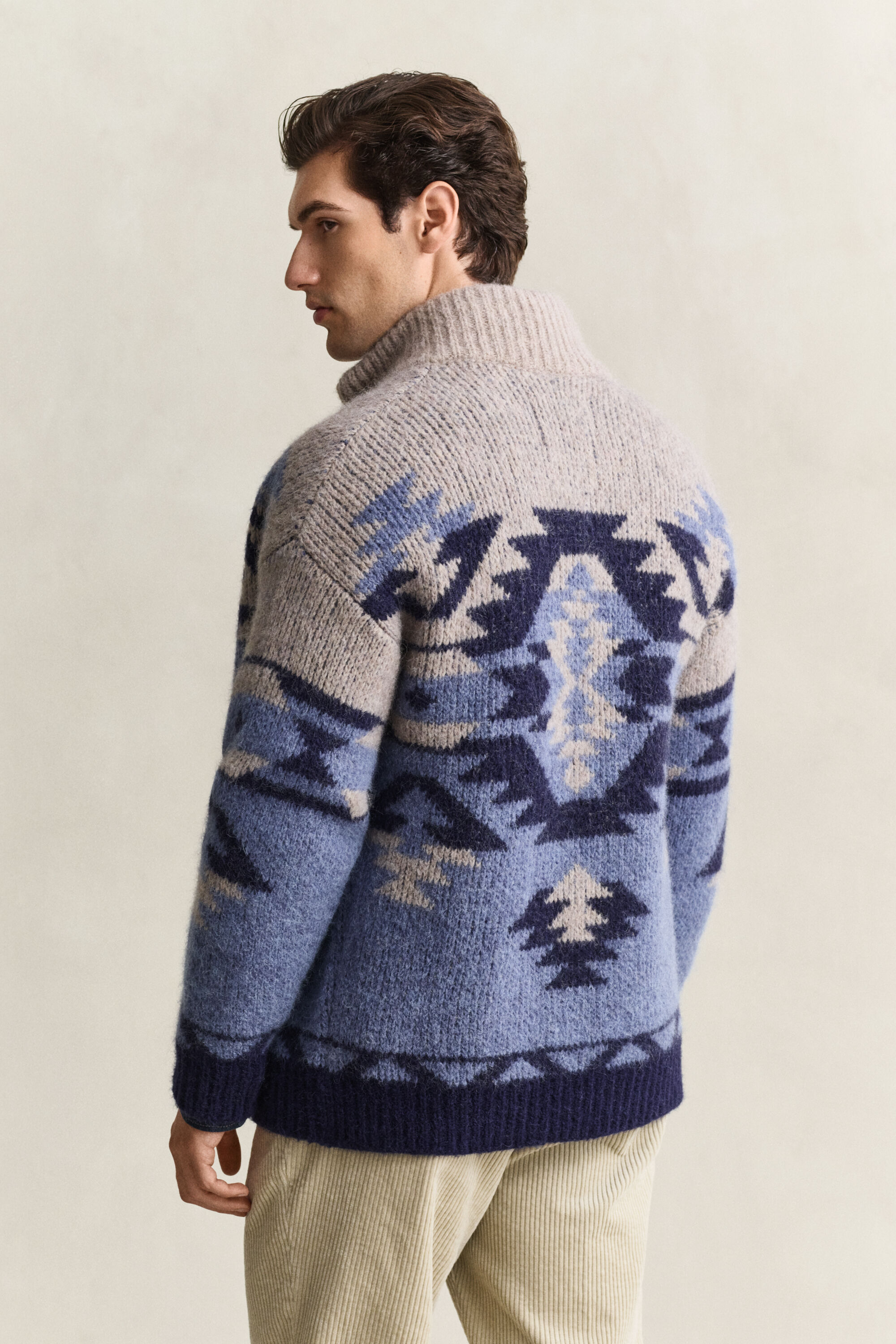 Cárdigan de jacquard en mezcla de lana de alpaca con cremallera
