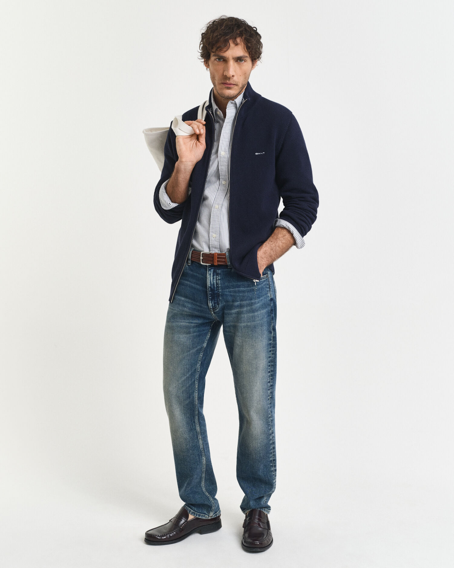 Cárdigan en piqué de algodón con cremallera