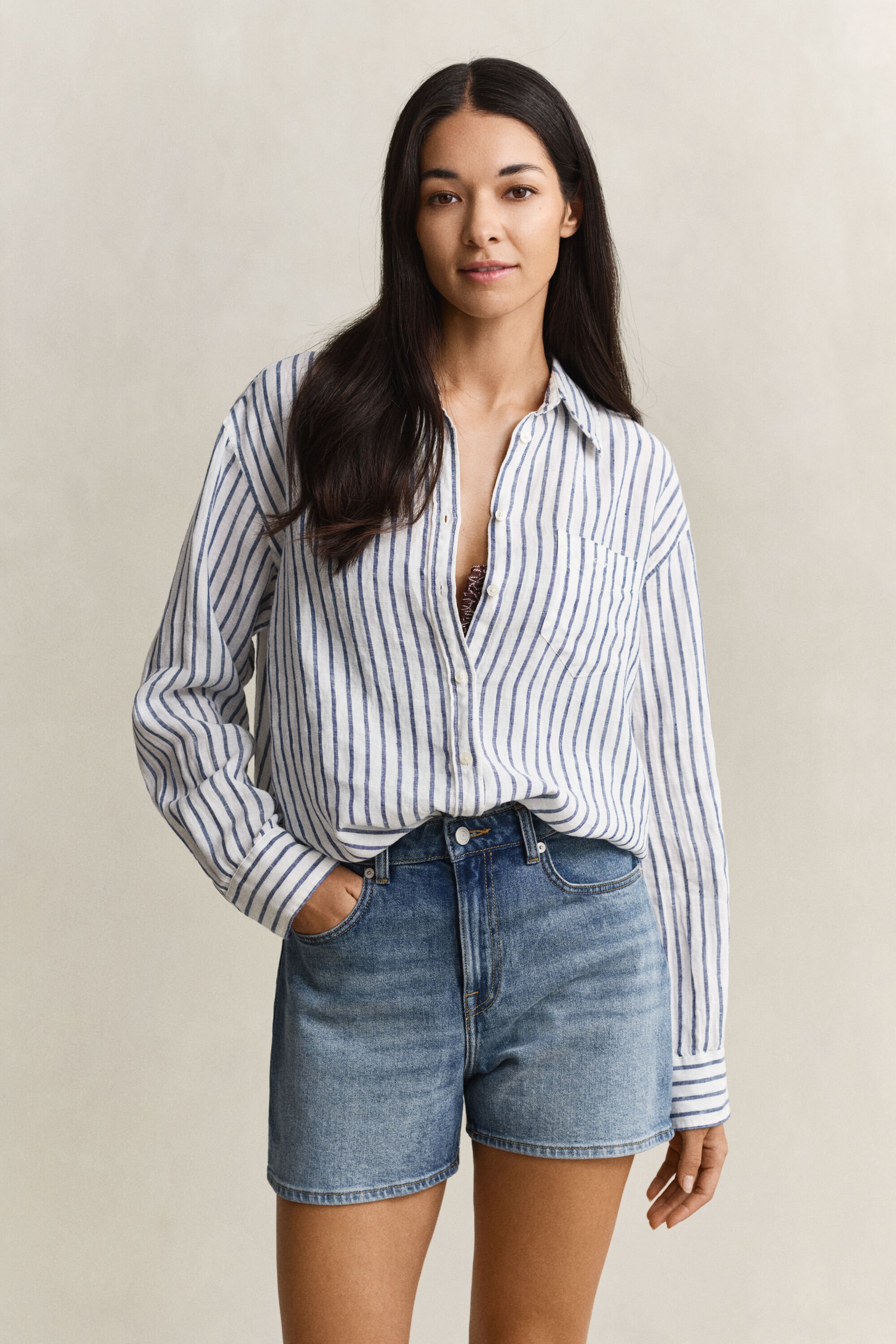 Camisa Relaxed Fit de lino a rayas