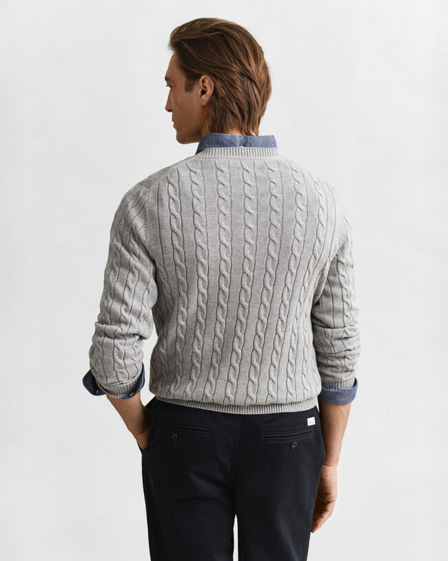 Jersey de cuello redondo y punto de ochos en algodón