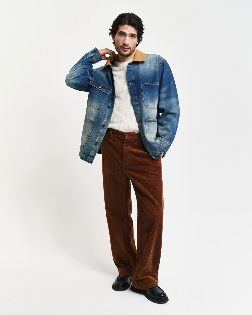 Jersey de cuello redondo y punto de ochos en lana de oveja