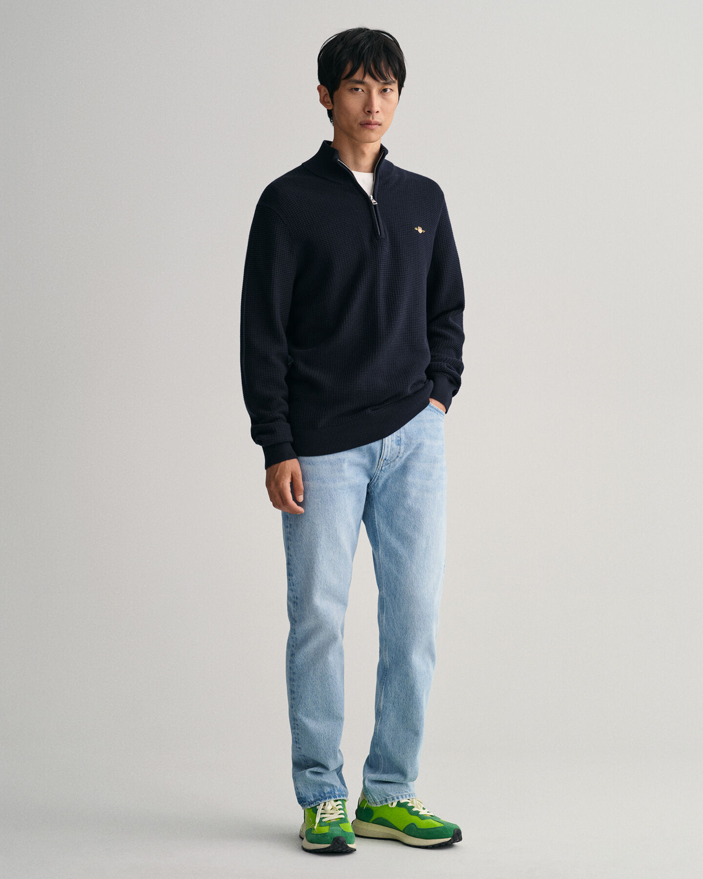 Jersey de algodón con media cremallera Textured