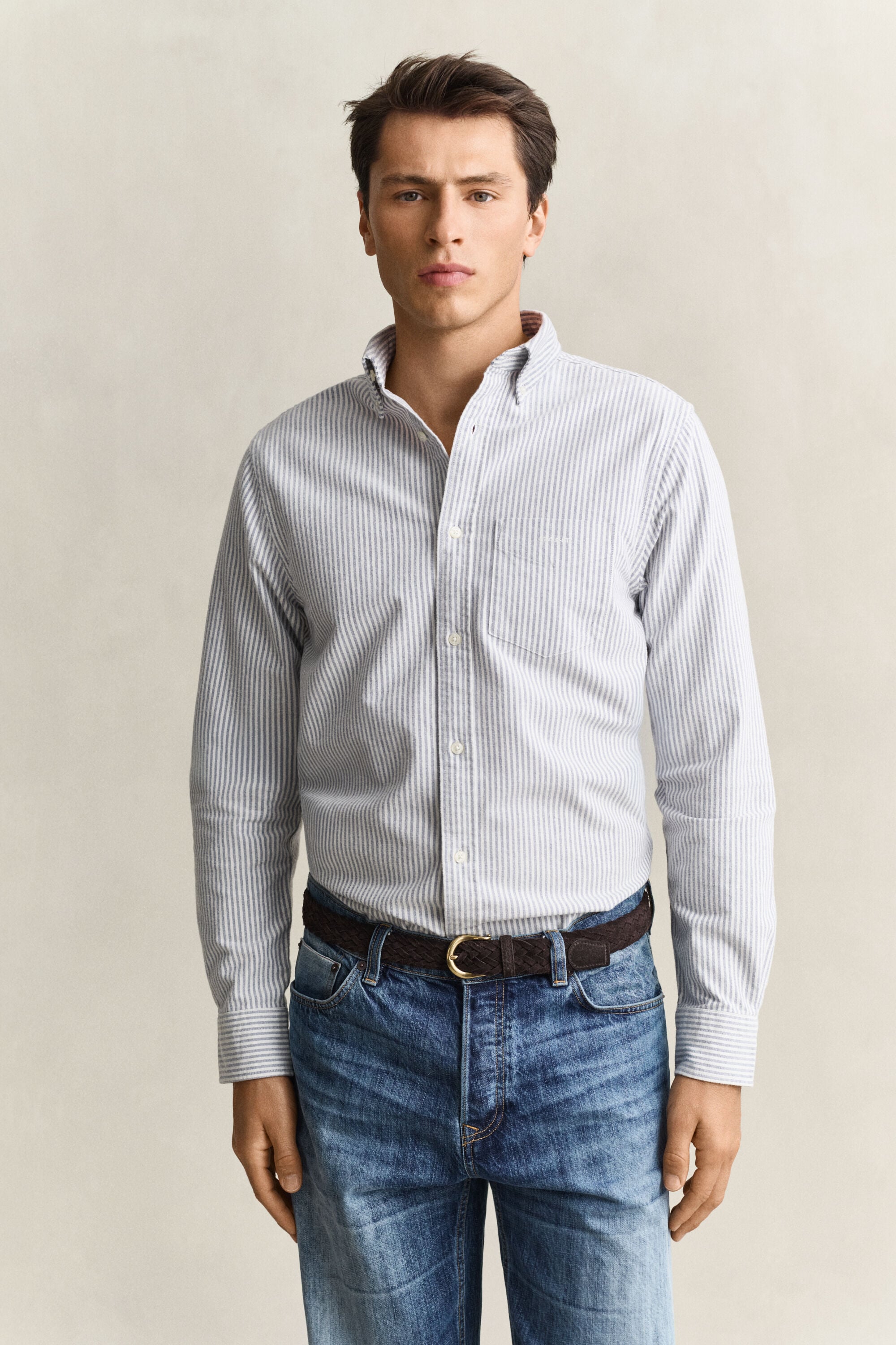 Camisa Oxford perchada de rayas