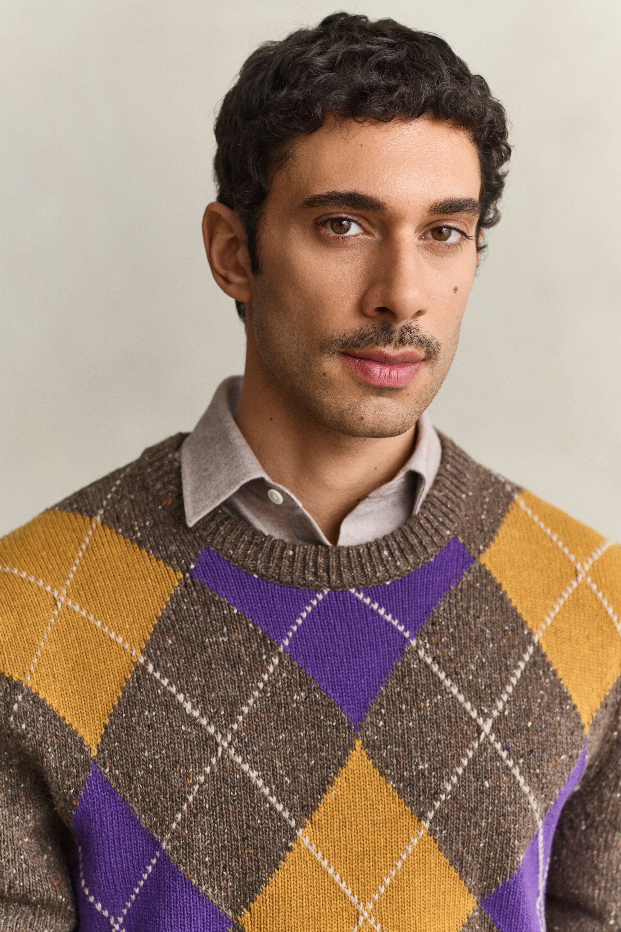 Jersey de cuello redondo con diseño de rombos y neps