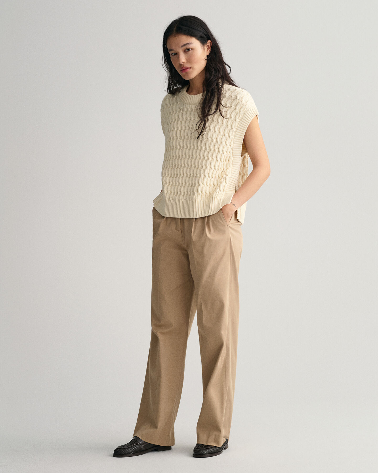 Chaleco de cuello redondo en algodón Textured