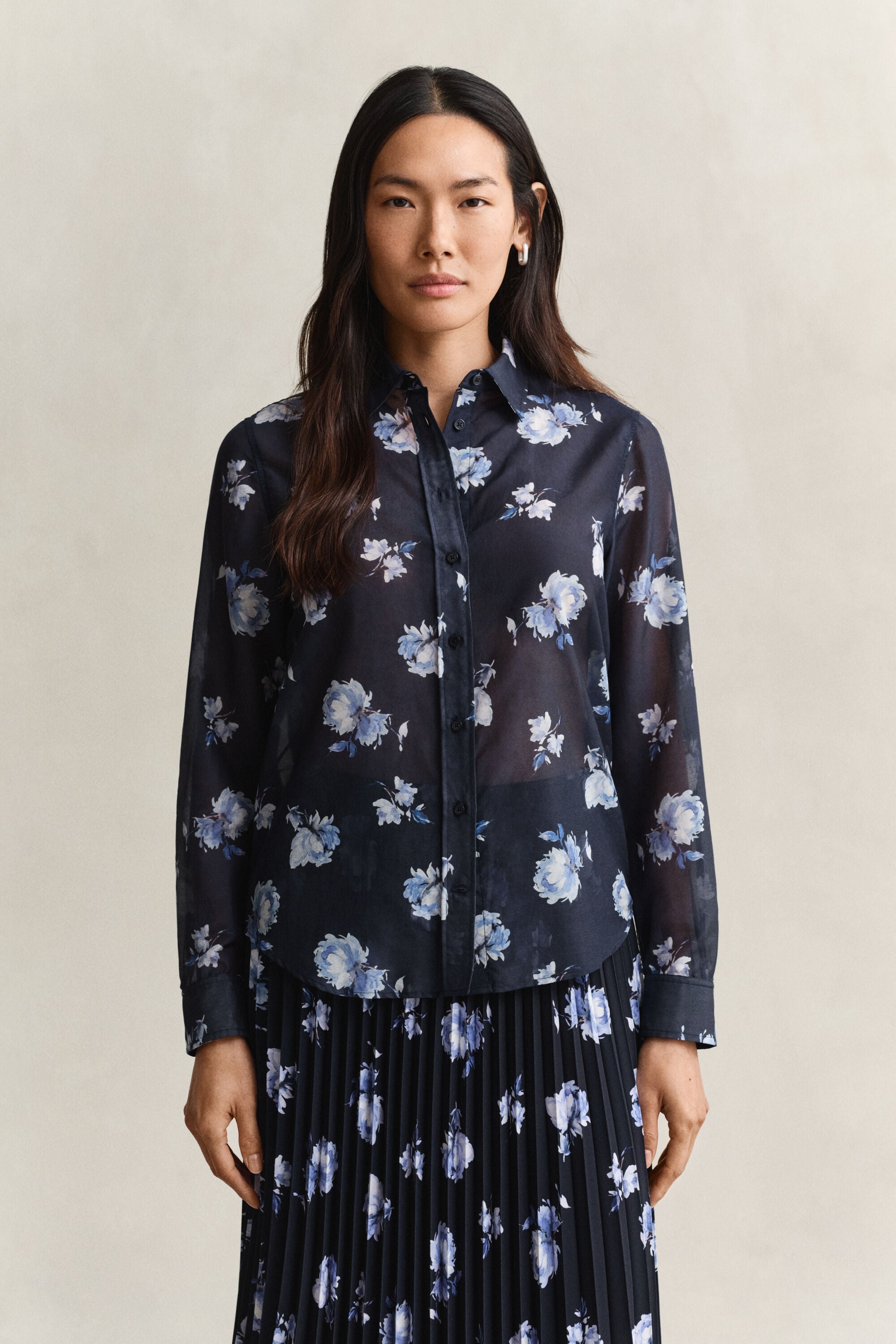 Camisa de seda y algodón con estampado floral