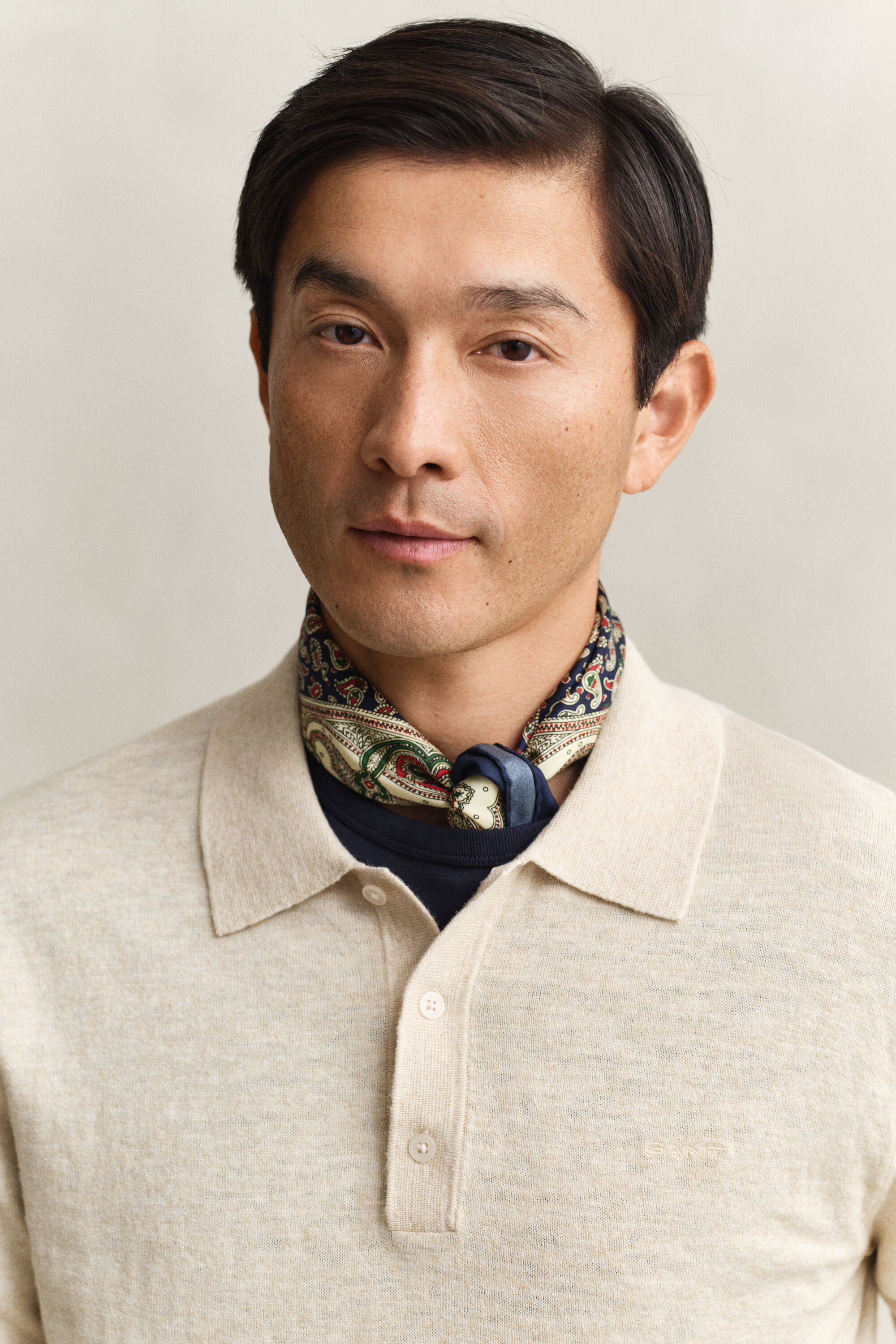 Jersey tipo polo en mezcla de algodón flameado