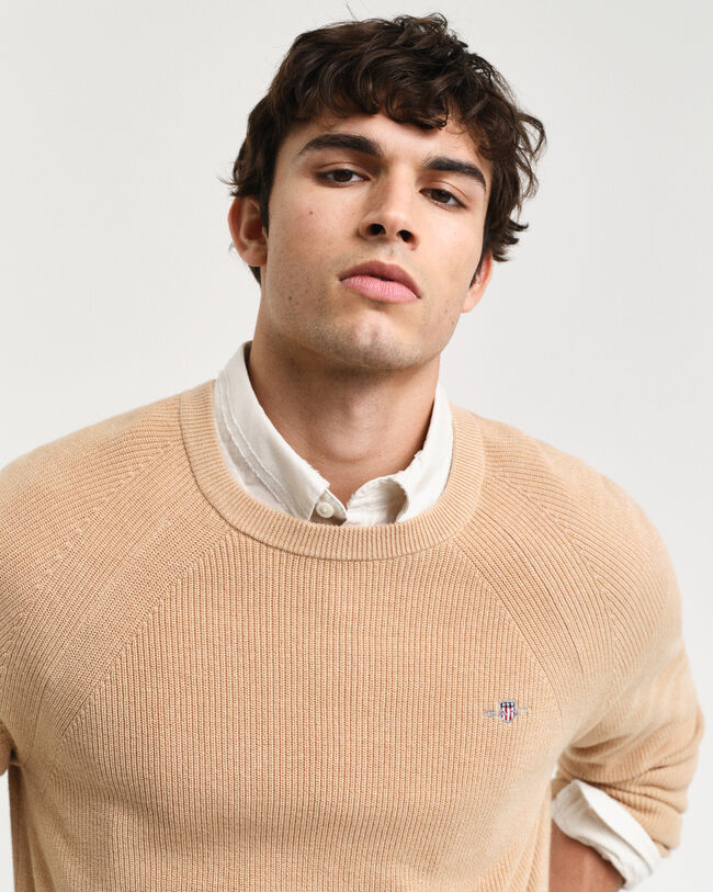 Jersey acanalado de lana y algod&oacute;n con cuello redondo