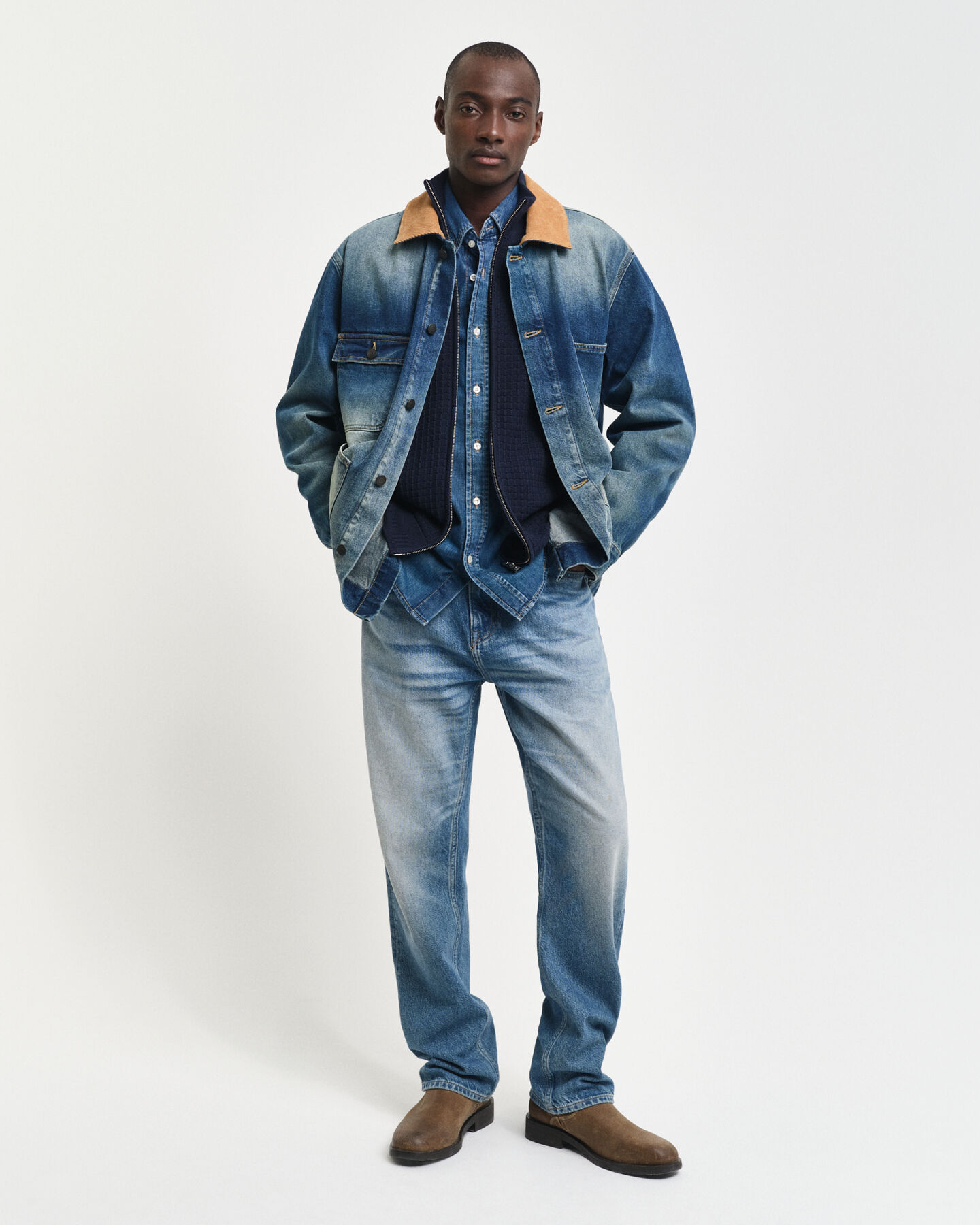 C&aacute;rdigan de algod&oacute;n con cremallera y textura