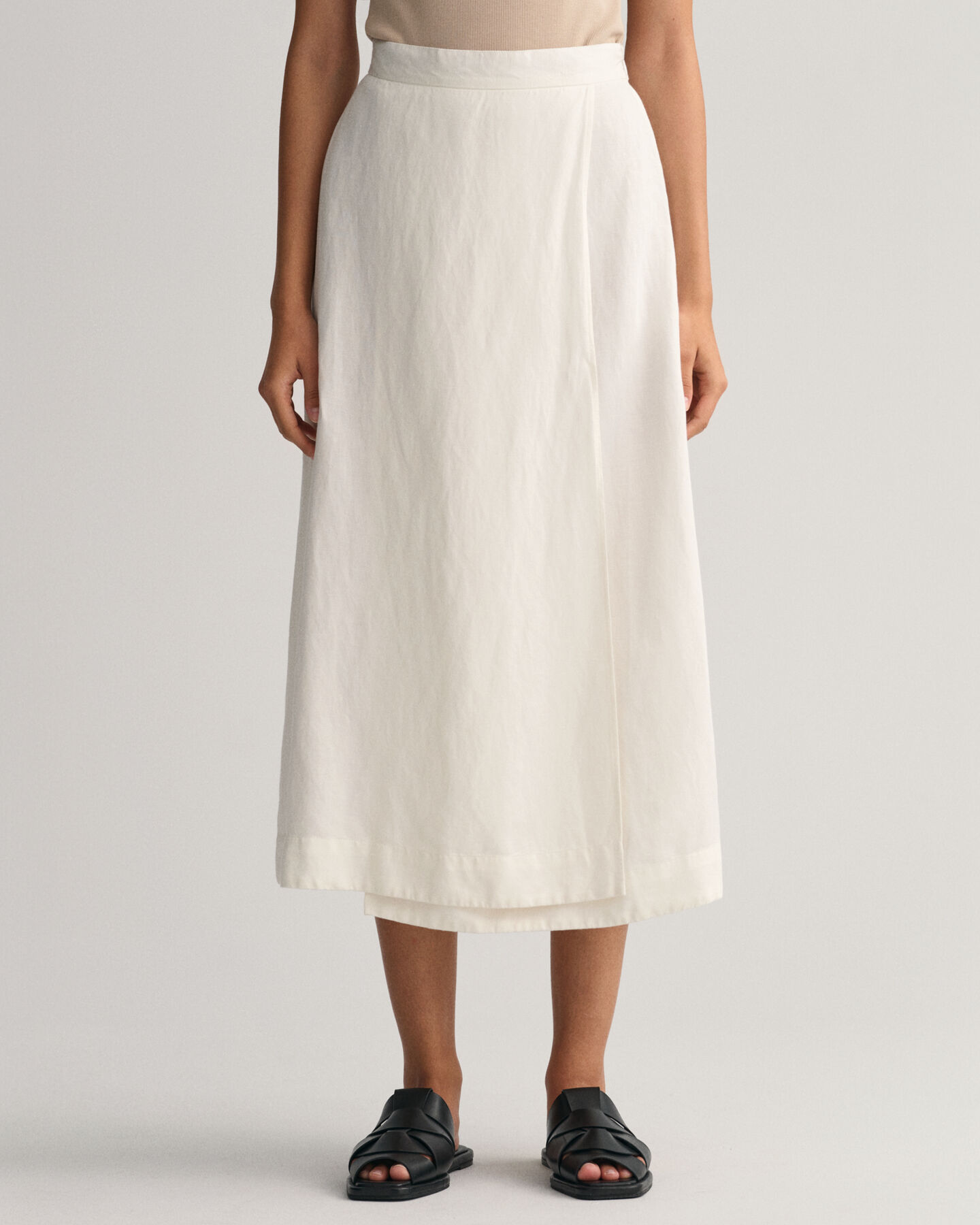 Falda midi de viscosa y lino