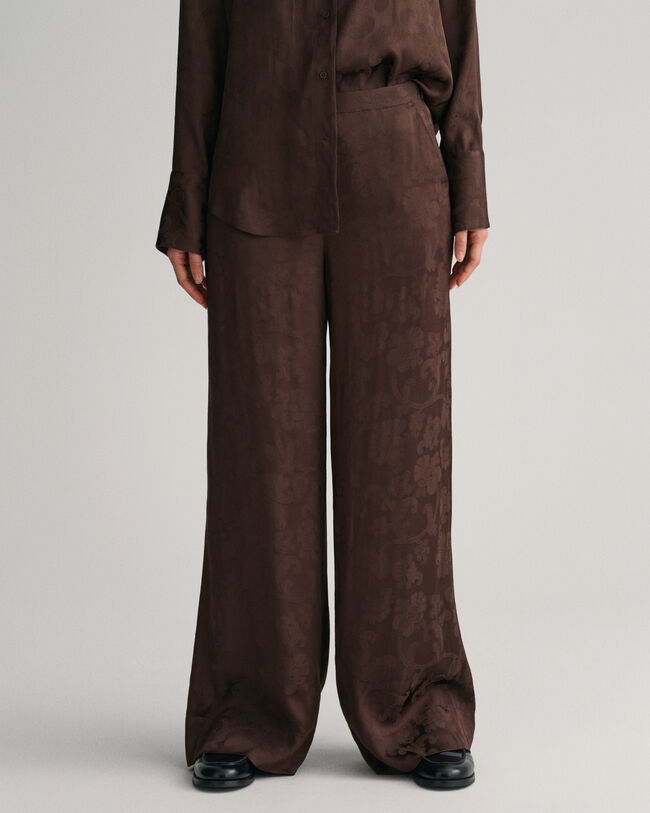 Pantalones de pernera ancha en jacquard con dise&ntilde;o de encaje