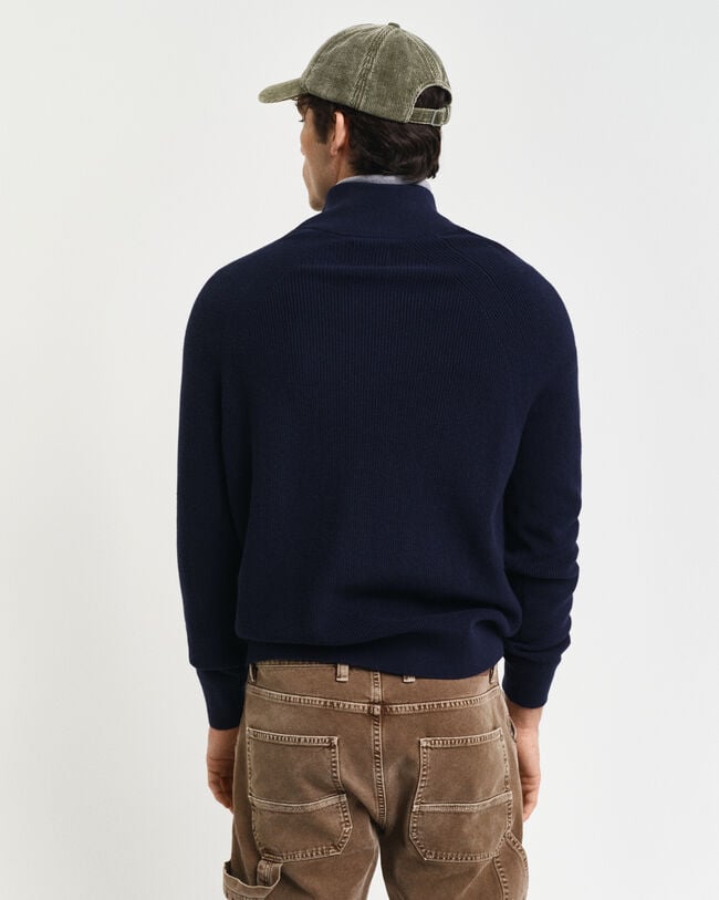 Jersey acanalado de lana y algod&oacute;n con media cremallera