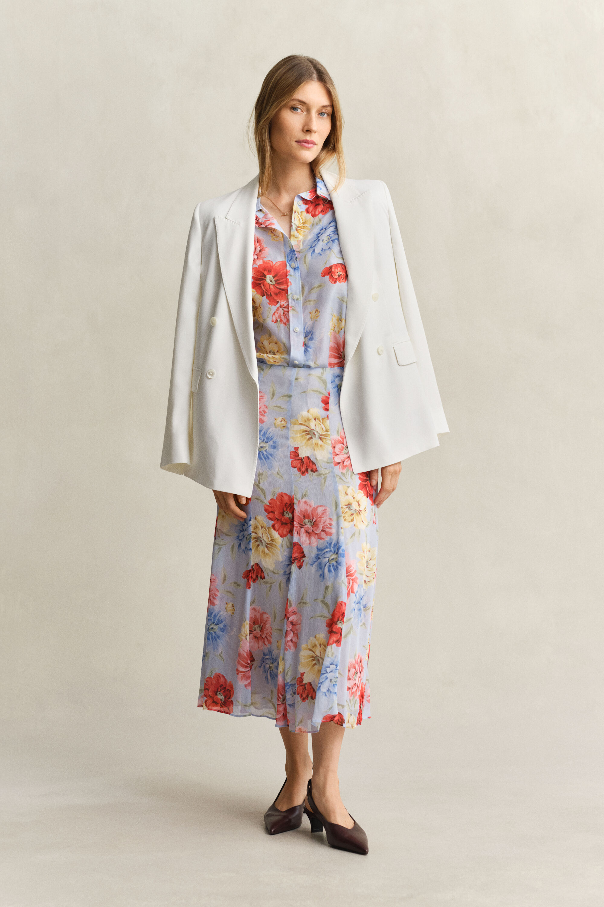 Camisa de seda y algodón con estampado de flores