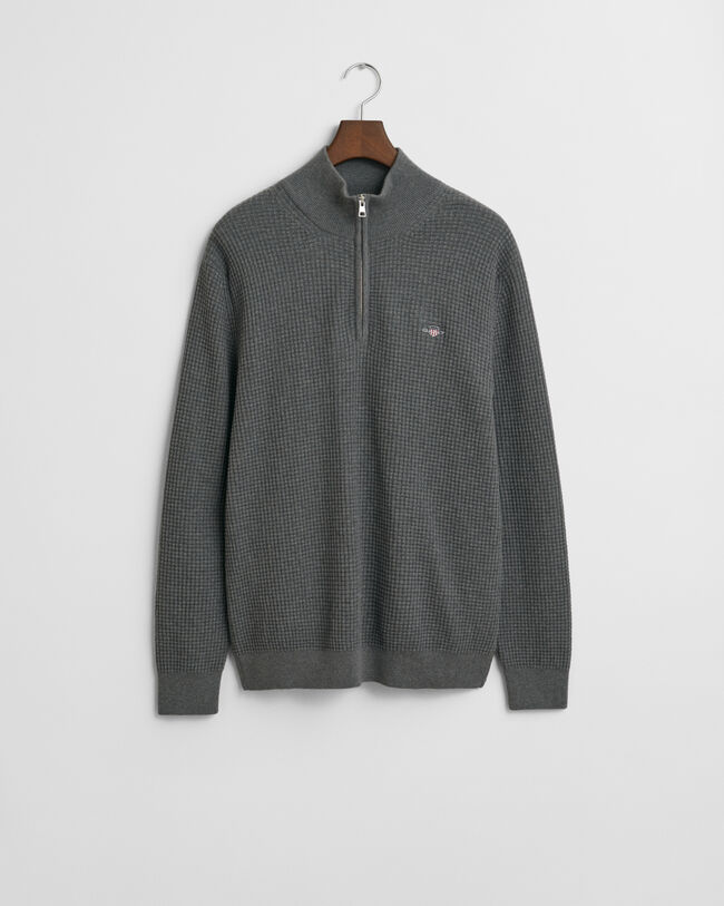 Jersey de algodón con media cremallera y textura