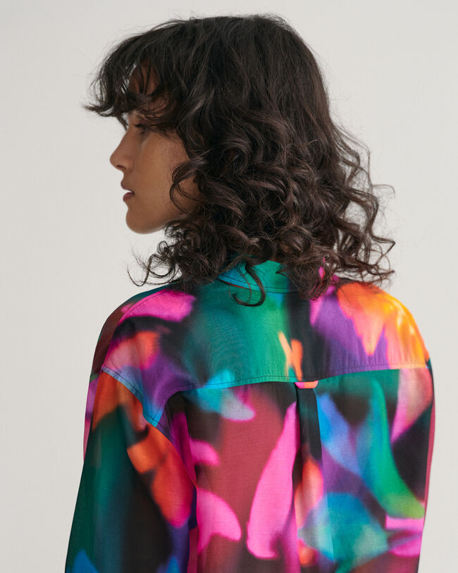 Camisa Relaxed Fit de seda y algod&oacute;n con estampado de flores