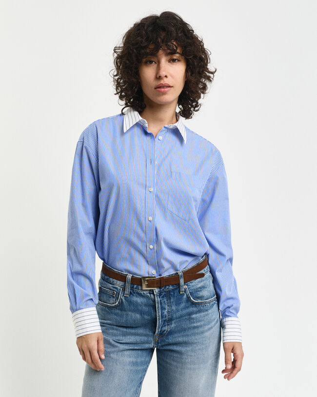 Camisa Relaxed Fit de popelina a rayas mixtas