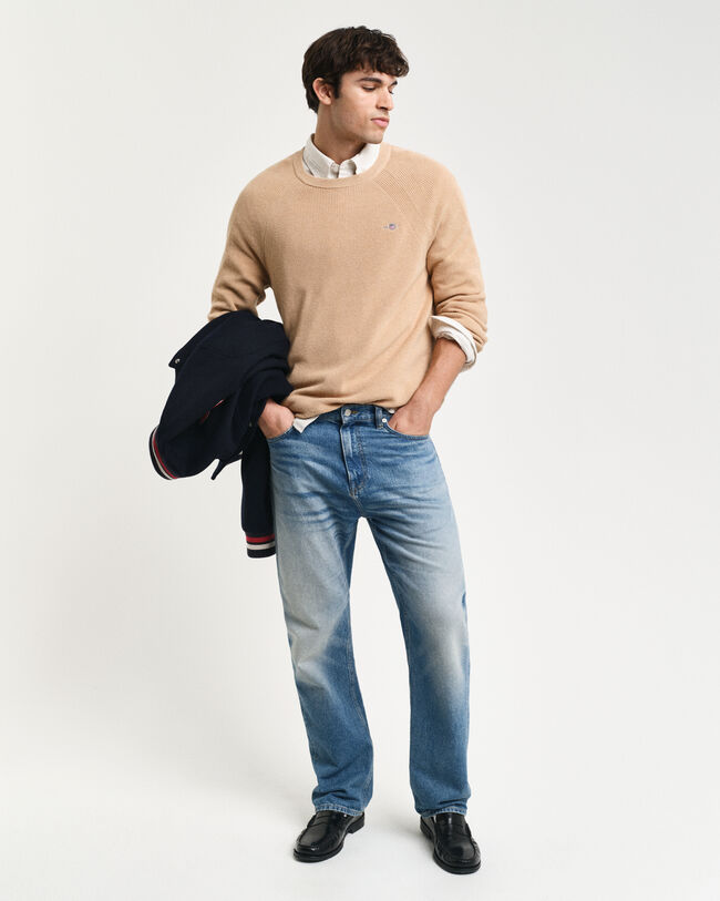 Jersey acanalado de lana y algod&oacute;n con cuello redondo