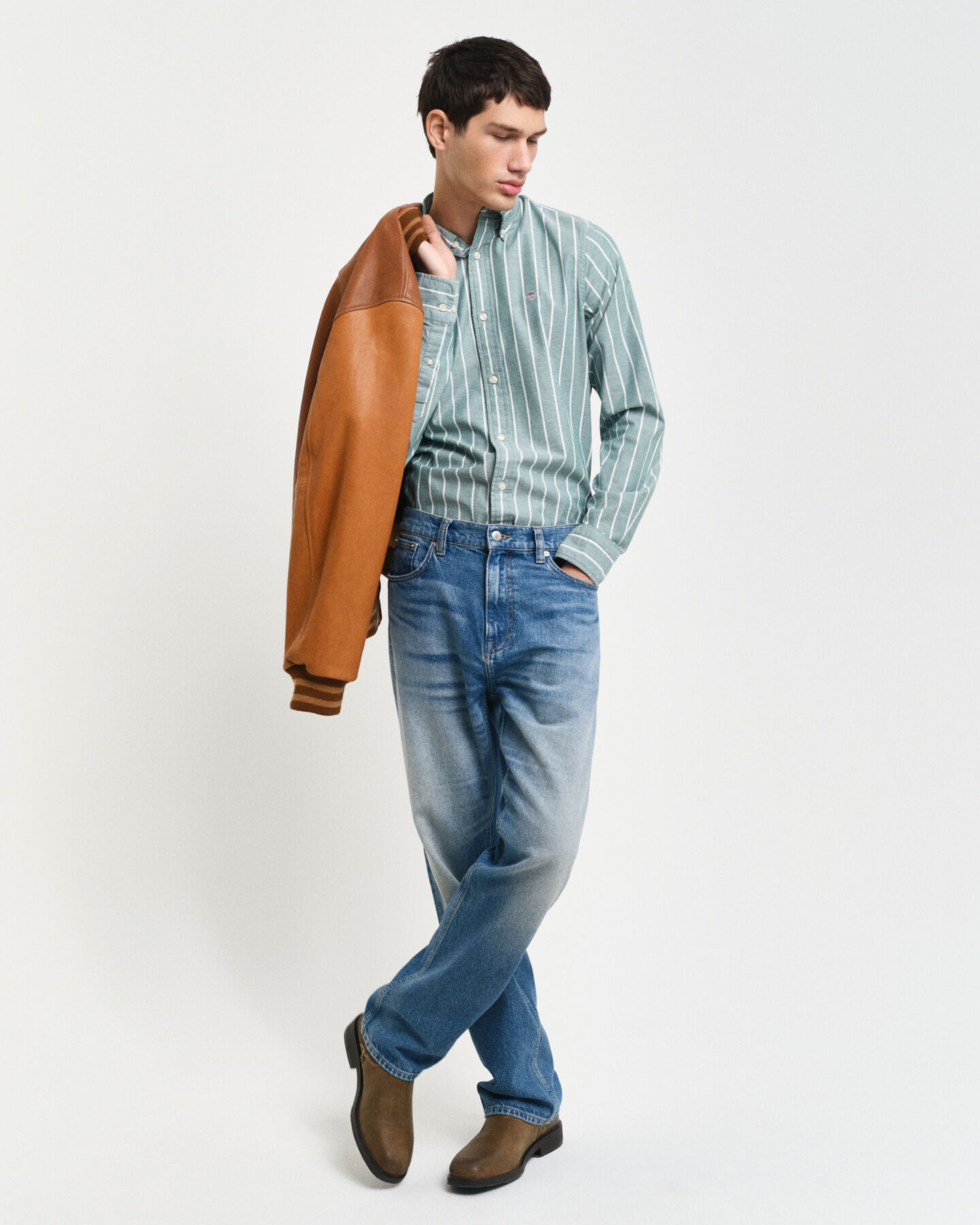 Camisa Oxford Slim Fit el&aacute;stica de rayas