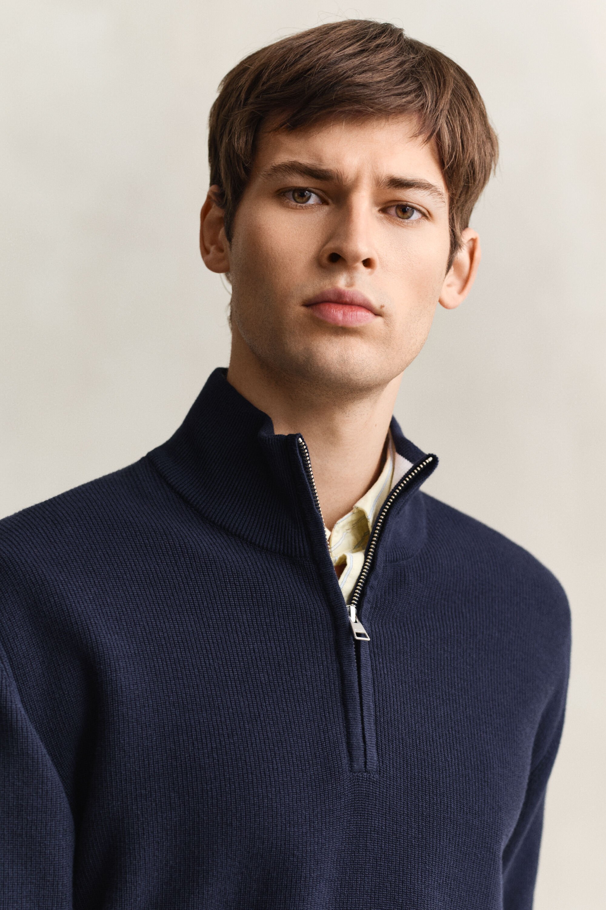 Jersey de algodón acanalado con media cremallera