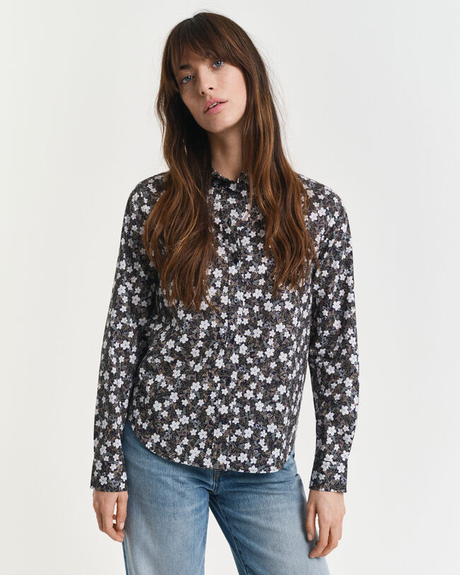 Camisa Regular Fit en gasa de algodón con estampado floral