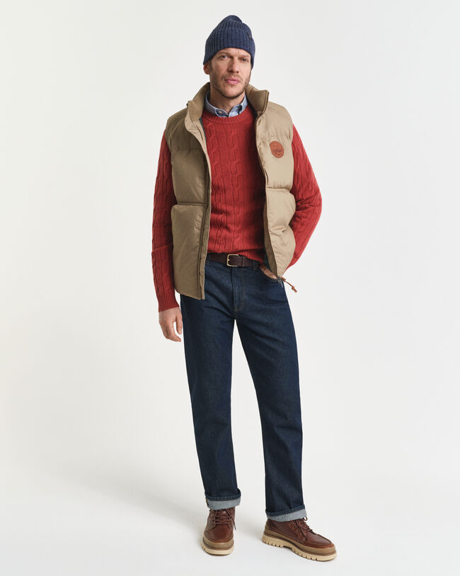 Jersey de cuello redondo y punto de ochos en lana de oveja