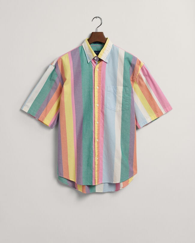 Camisa Oxford Relaxed Fit con rayas multicolor de manga corta