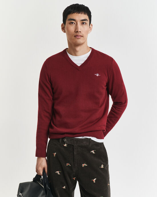 Jersey clásico de algodón con cuello de pico