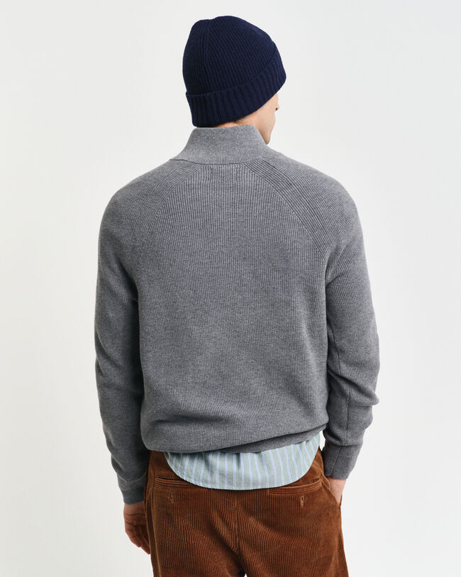 Jersey acanalado de lana y algod&oacute;n con media cremallera