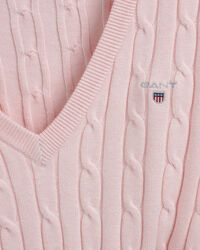 Jersey de punto de ochos con cuello de pico en algod&oacute;n el&aacute;stico