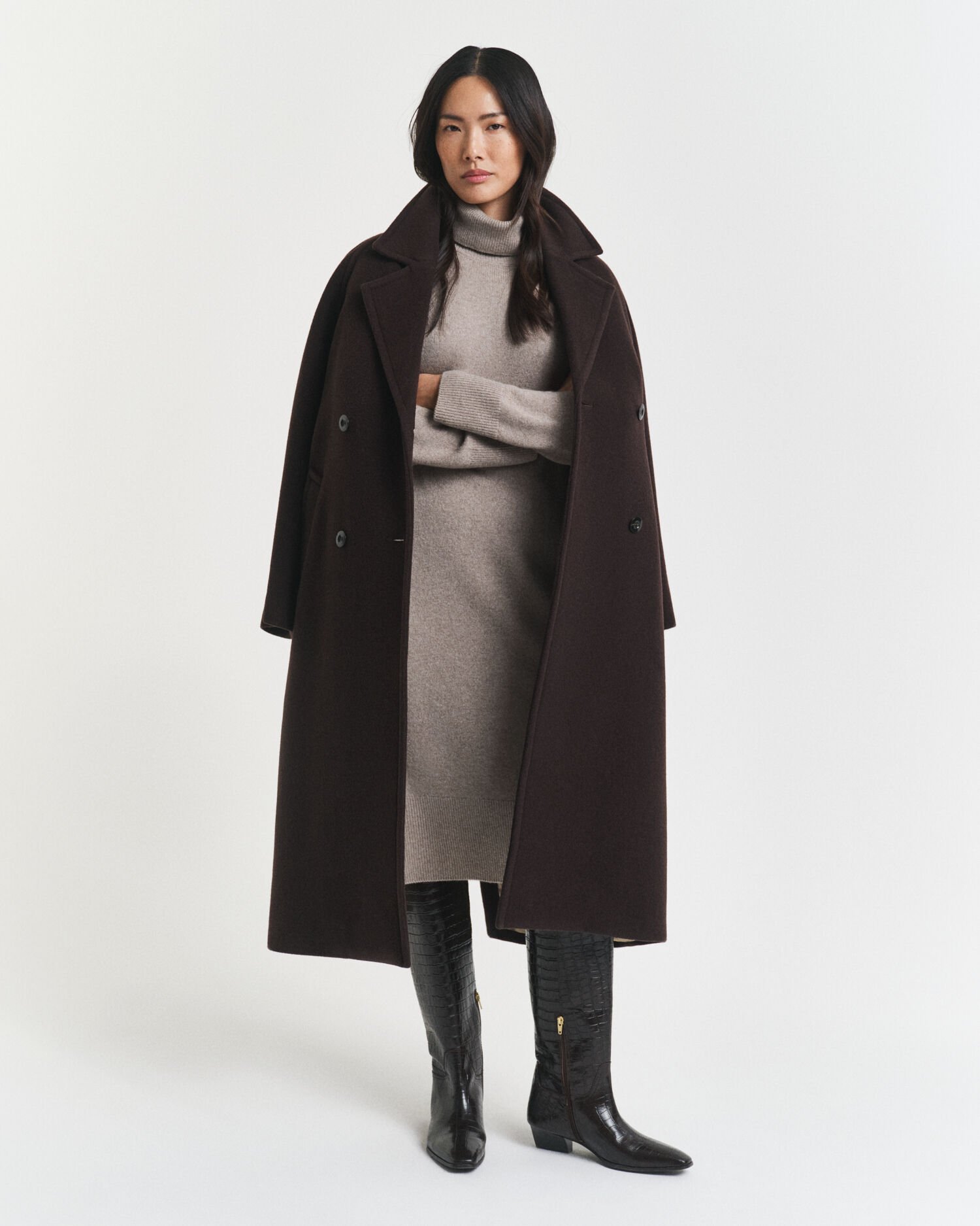 Vestido de cuello de cisne con detalle de punto