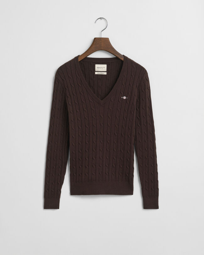 Jersey de punto de ochos con cuello de pico en algodón elástico