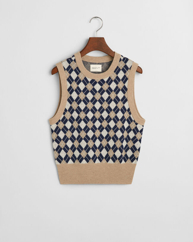 Chaleco de punto con cuello redondo Argyle