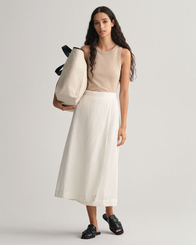 Falda midi de viscosa y lino