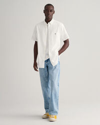 Camisa Regular Fit de manga corta en algod&oacute;n y lino