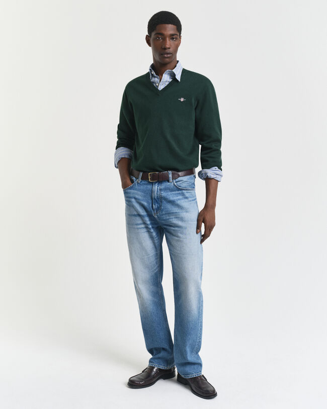 Jersey clásico de algodón con cuello de pico