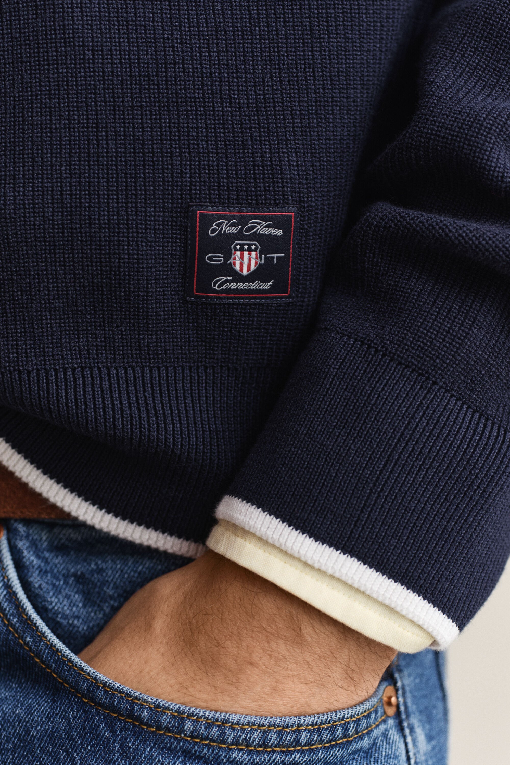 Jersey de algodón acanalado con media cremallera