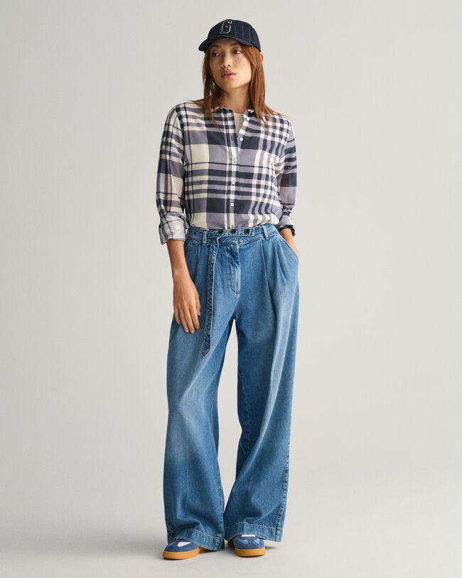 Camisa Regular Fit de cuadros en algodón y seda