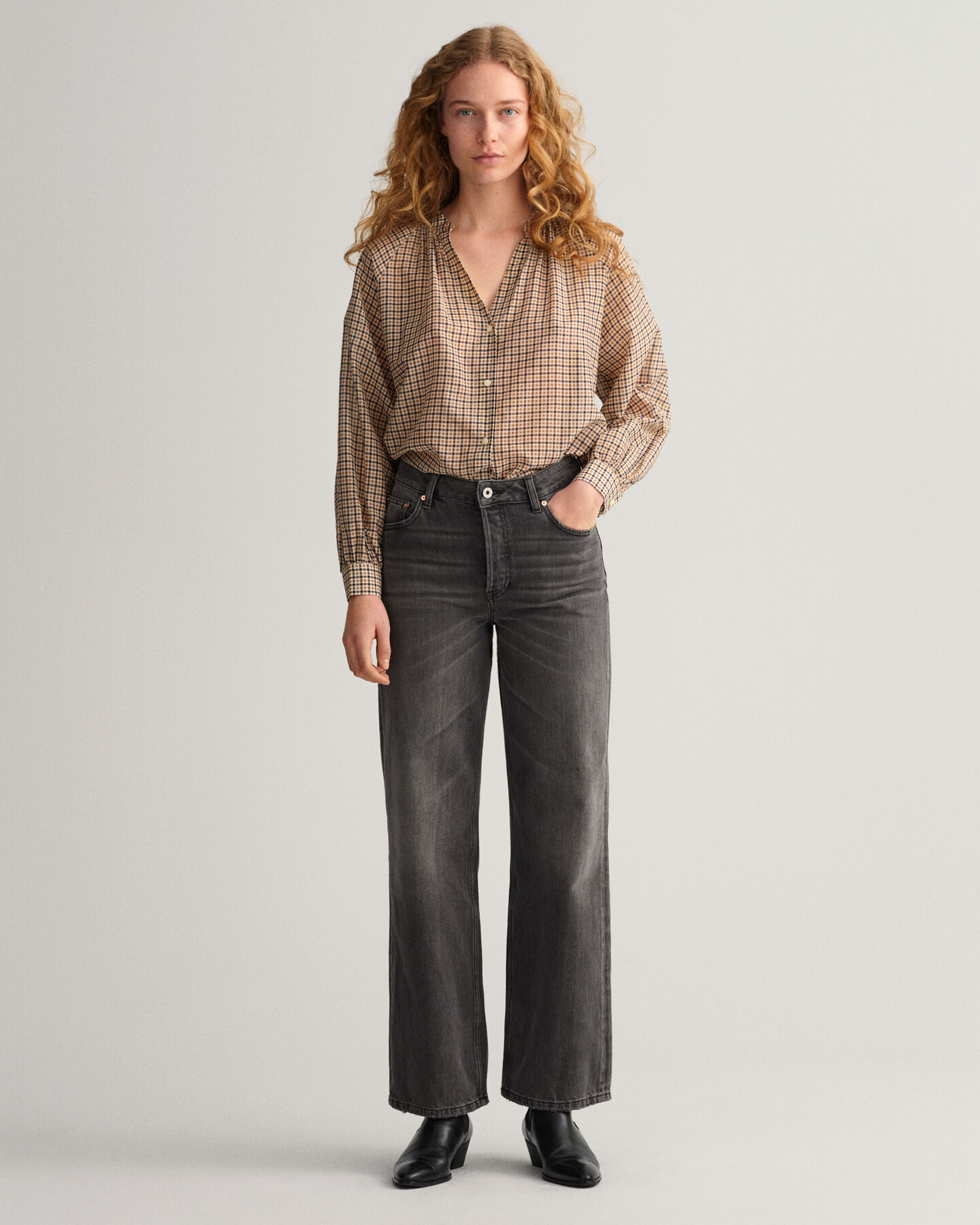 Blusa de algod&oacute;n y seda a cuadros