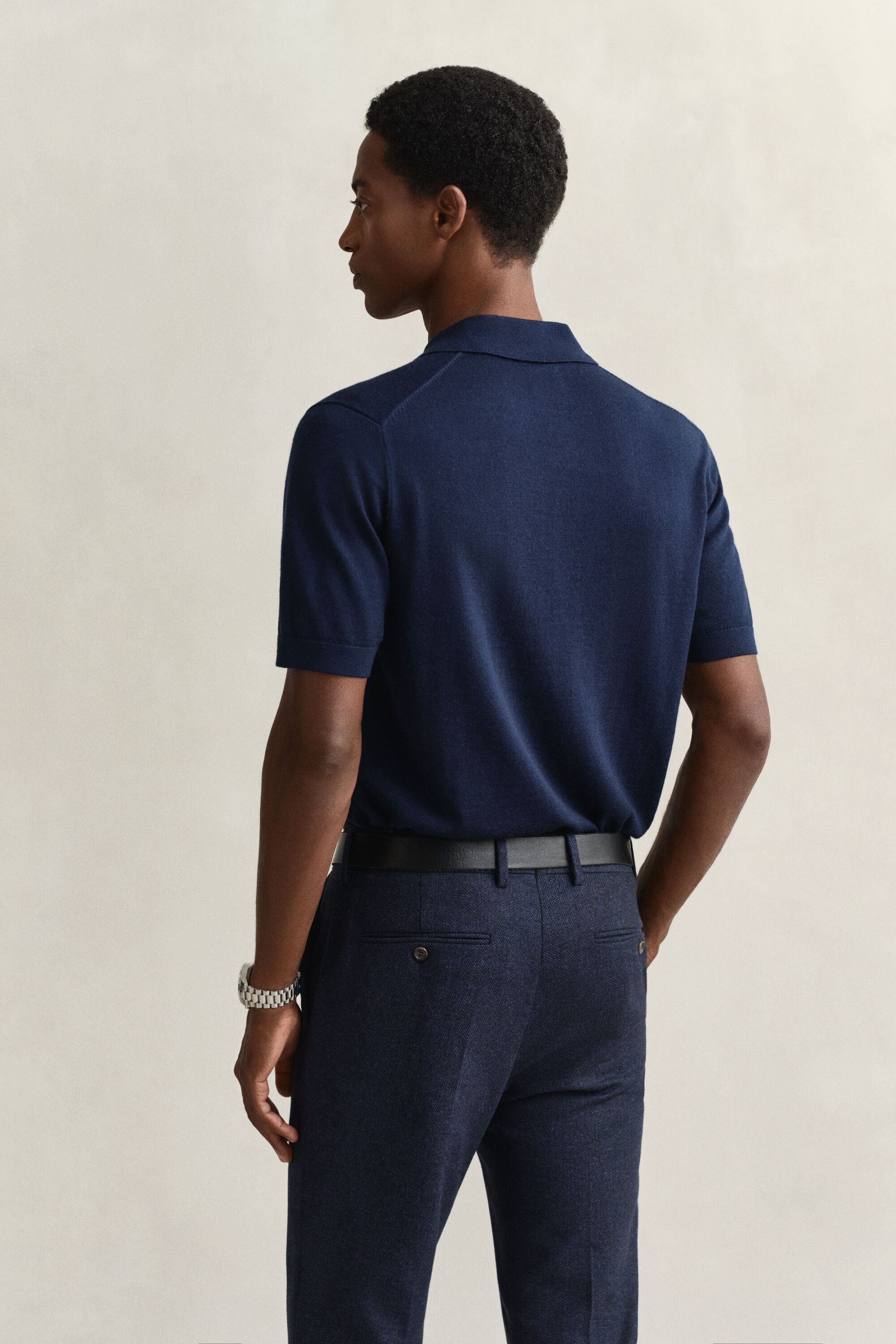 Jersey tipo polo de manga corta de lana merino extrafina