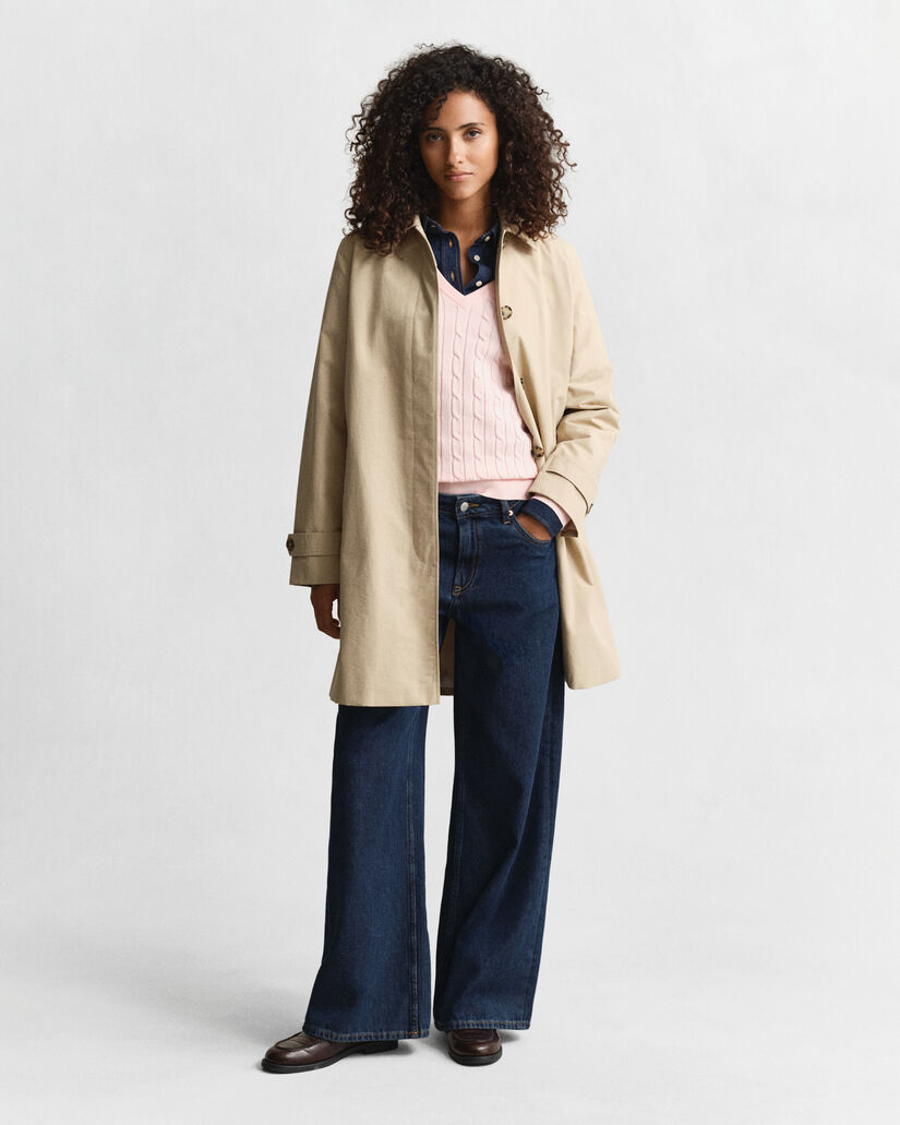 Jersey de punto de ochos con cuello de pico en algodón elástico