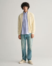 C&aacute;rdigan de algod&oacute;n a rayas con cremallera y textura