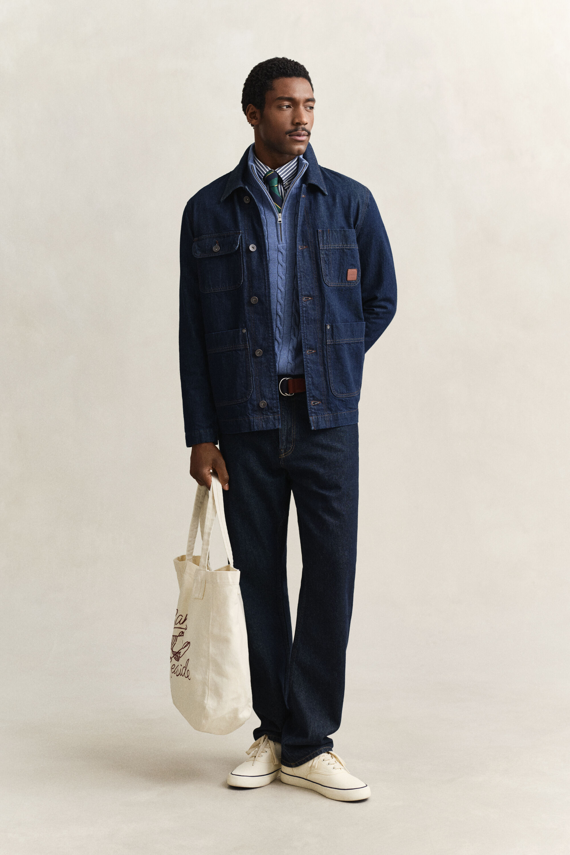 Jersey de punto de ochos con media cremallera en algodón