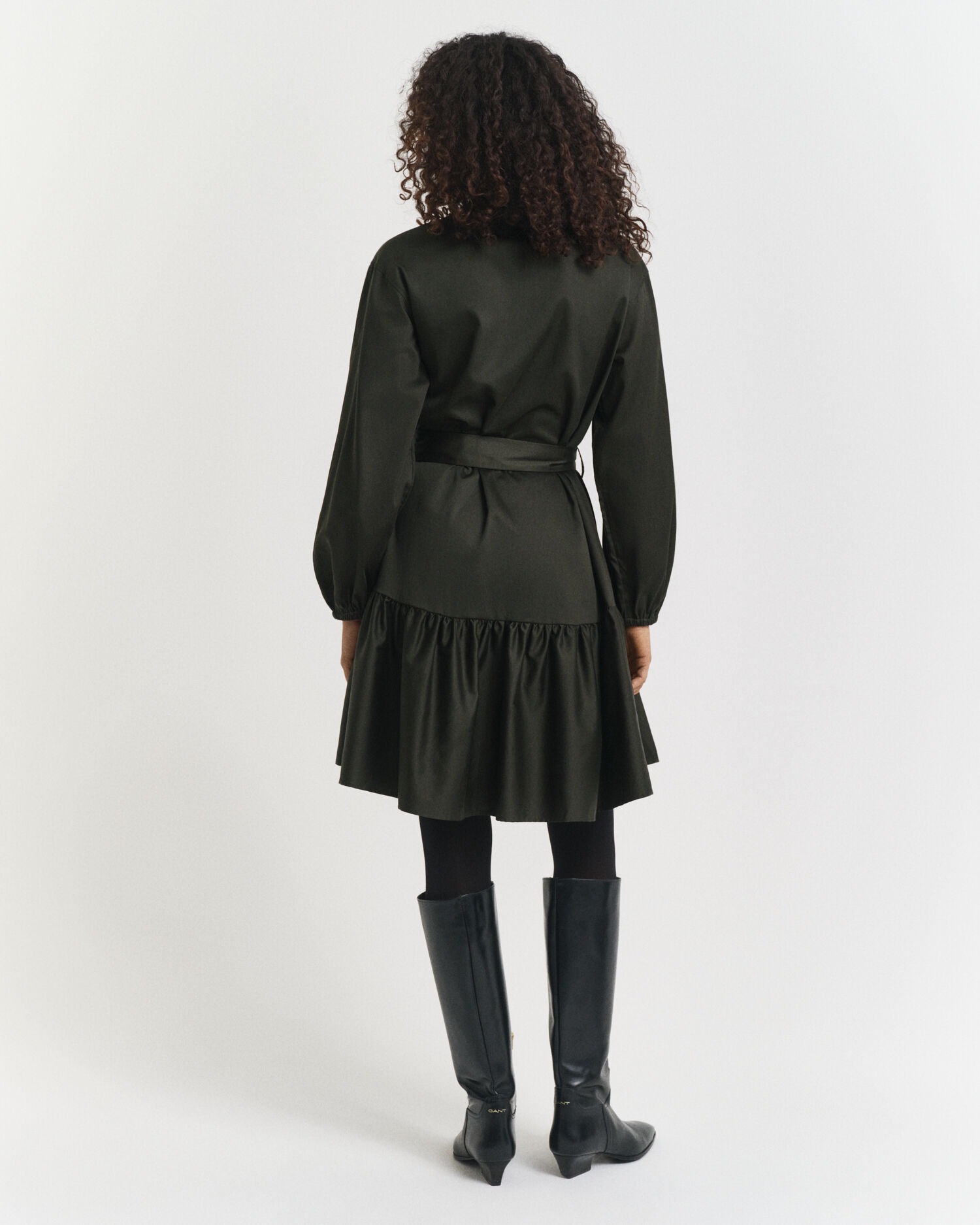 Vestido de manga larga en satén de algodón