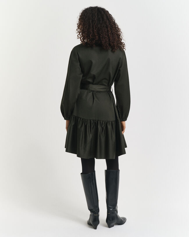 Vestido de manga larga en satén de algodón