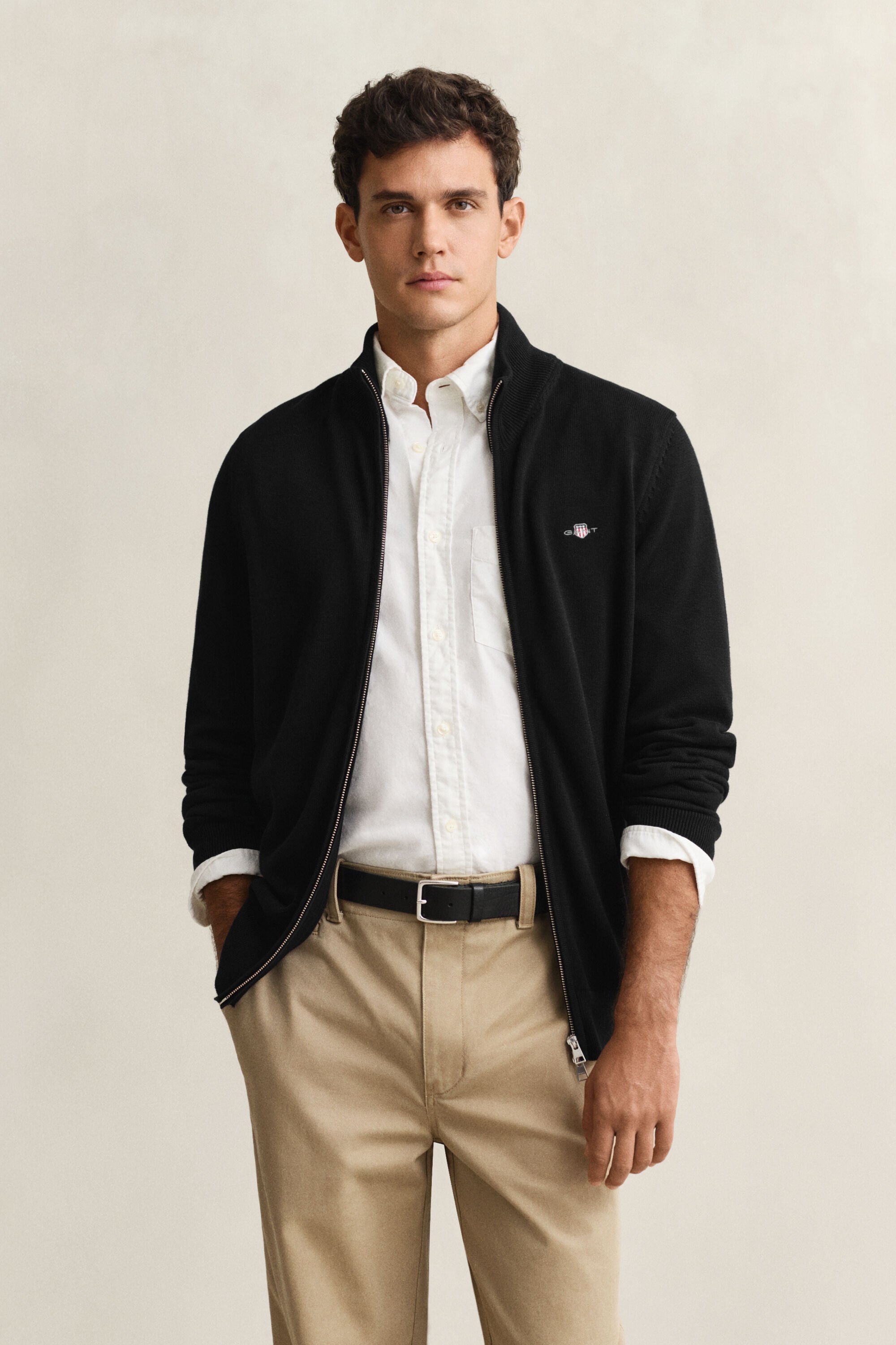 Cárdigan de algodón con cremallera Casual