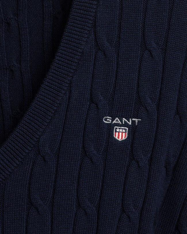 Jersey de punto de ochos con cuello de pico en algodón elástico